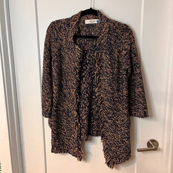 Anthropologie Sparrow Marled Peat Open Front Fringe Cardigan Sweater Size S - Picture 2 of 9